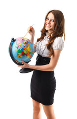 Fototapeta premium Cute young women with globe