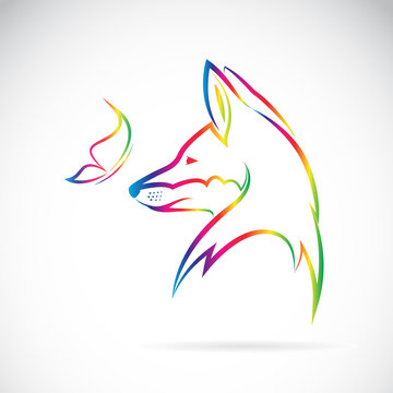 Vector image of butterfly and fox on white background