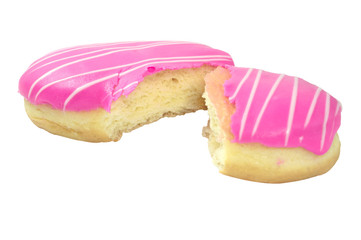 Donuts with pink icing isolated on white
