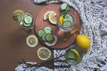 Fototapeta na wymiar infused lemon cucumber water
