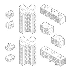 Black and White Isometric Dwelling Buildings