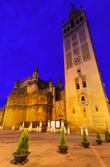 Fototapeta na wymiar Evening view of Seville Cathedral with Giralda tower