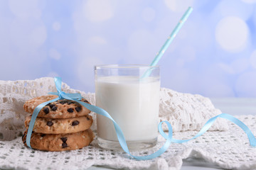Tasty cookies and glass of milk