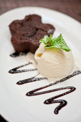 chocolate cake with ice cream