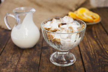 muesli, flakes with yogurt
