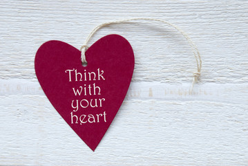 Red Heart Label With Think With Your Heart