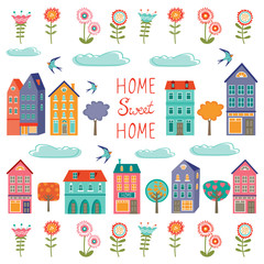 Colorful houses collection. Home sweet home set