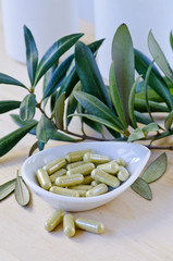Olive leaf extract in capsules. Dietary Supplements.