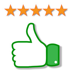 Thumbs up vector illustration of hand like 5 stars