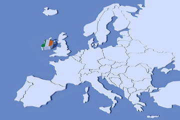 Mappa Europa 3D con rilievo colori  Irlanda