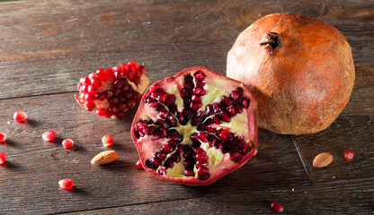 pomegranate on a wooden table