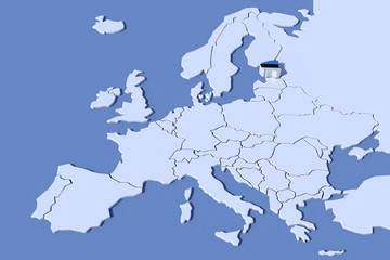 Mappa Europa 3D con rilievo colori  Estonia