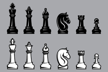 sets of black and white chess with part of the chessboard