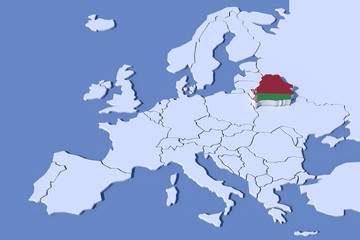 Mappa Europa 3D con rilievo colori  Bielorussia