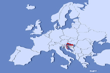 Fototapeta premium Mappa Europa 3D con rilievo colori Croazia