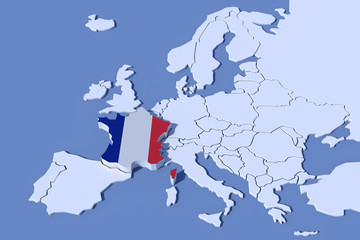Mappa Europa 3D con rilievo colori  Francia