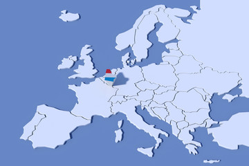 Mappa Europa 3D con rilievo colori  Lussemburgo