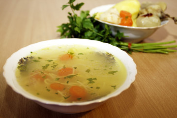 Chicken soup with noodles and vegetables