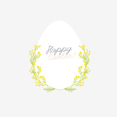 Happy Easter greeting card with flowers eggs and rabbit elements
