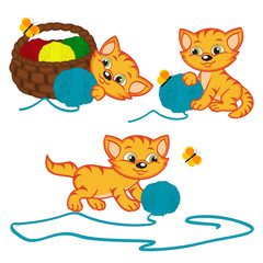 kitten playing with balls of yarn - vector illustration,eps