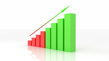 Growth graph 3d illustration isolated white background