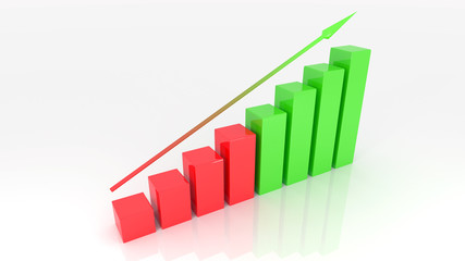 Growth graph 3d illustration isolated white background