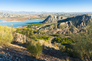Landscape with  reservoir near Baza - obrazy, fototapety, plakaty