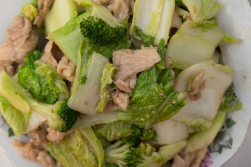 Fried Broccoli with pork and vegetables