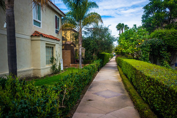 Obraz premium Gardens and house along walkway, on Lido Isle, in Newport Beach,