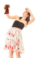  Girl taking self portrait from vintage camera