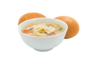 Chicken soup with a bun
