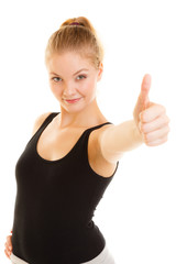 fitness sport woman thumb up sign hand gesture.