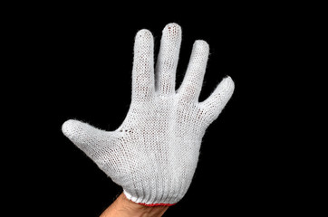 White cotton gloves for working,Hand in glove showing  up