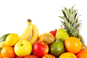 Assortment of exotic fruits isolated on white