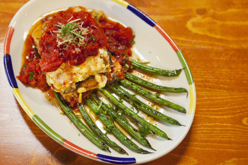 vegetarian roasted eggplant and three cheese lasagna with beans