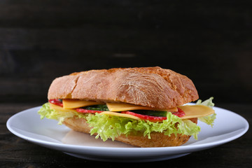 Fresh and tasty sandwich with cheese and vegetables