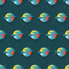 Seamless pattern with planets and stars