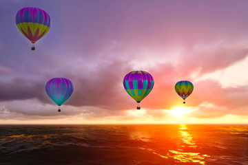 Colorful Hot Air Balloons over sea
