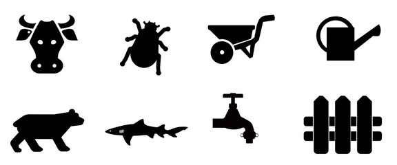 Animaux et jardinage en 8 icônes