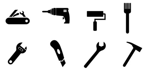 Outils de bricolage en 8 icônes