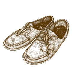 engraving  illustration of old shoes