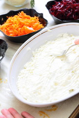 Russian traditional salad 'herring under fur coat'