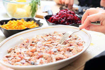 Fototapeta na wymiar Russian traditional salad 'herring under fur coat'