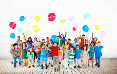 Fototapeta premium Multiethnic Children Smiling Happiness Friends Balloon Concept
