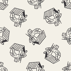 Doodle Treehouse seamless pattern background