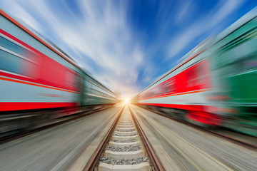 Fototapeta na wymiar two modern high speed train with motion blur