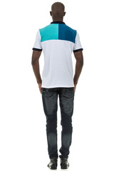 Fototapeta premium Black man in short sleeve collar shirt on white background