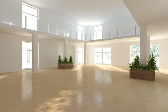 white empty interior concept with panoramic womdows
