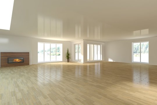 white empty interior concept with panoramic windows