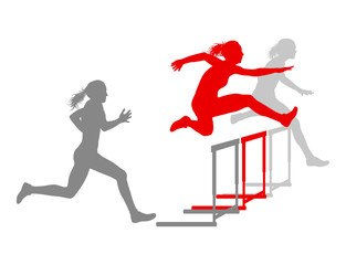 Hurdle race woman barrier running vector background winner